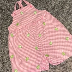 2002 Gymboree Pink Gingham Baby Romper with frog Detail